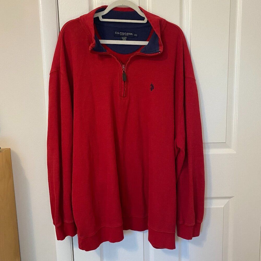 U.S. Polo Assn. Quarter Zip Sweater 100% Cotton Red‎ Men's 2XL